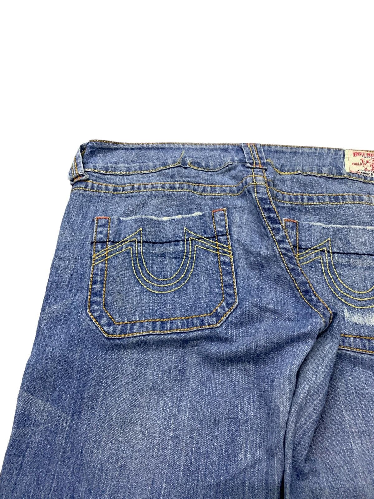 Affliction × True Religion True Religion Sammy Big T Distressed Flare Denim Pants Size US 30 / EU 46 - 10 Thumbnail