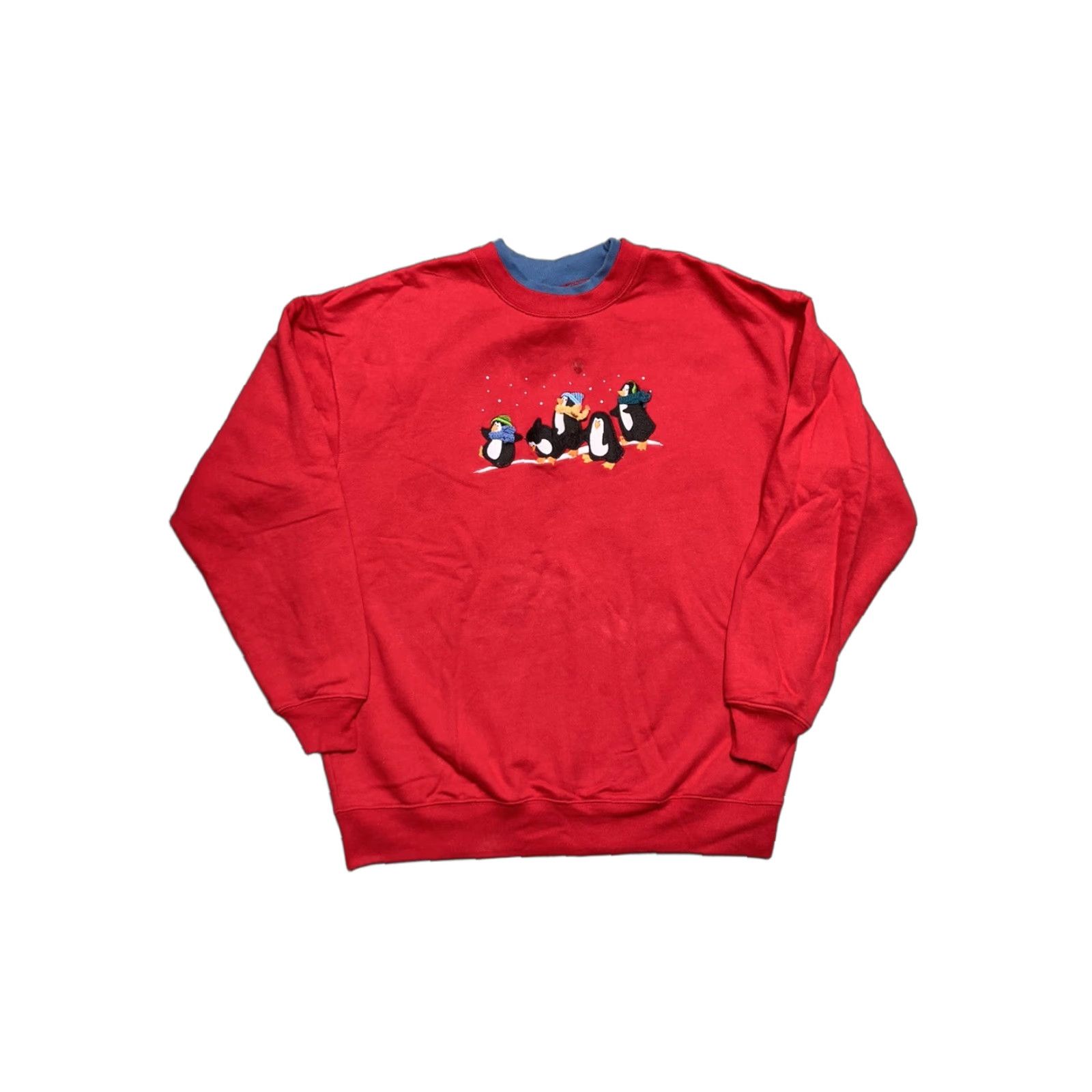 Vintage VINTAGE Sweatshirt Christmas Penguins Snow Handmade Crewneck Men L Red Size US L / EU 52-54 / 3 - 1 Thumbnail