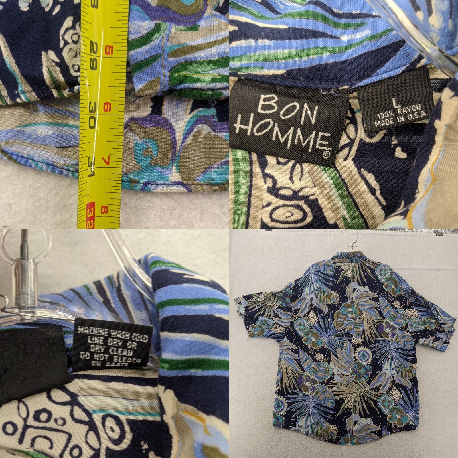 Vintage Bon Homme Men's L Large Hawaiian Print Button Up Tiki Camp Shirt USA Size US L / EU 52-54 / 3 - 8 Thumbnail