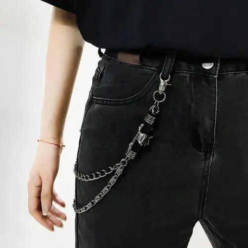 Jewelry Dark Skull Chain Silvery Pants Chain Size ONE SIZE - 4 Thumbnail