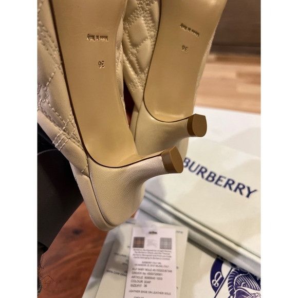Burberry Alf Baby Mule Quilted Leather Heels Soap Ivory