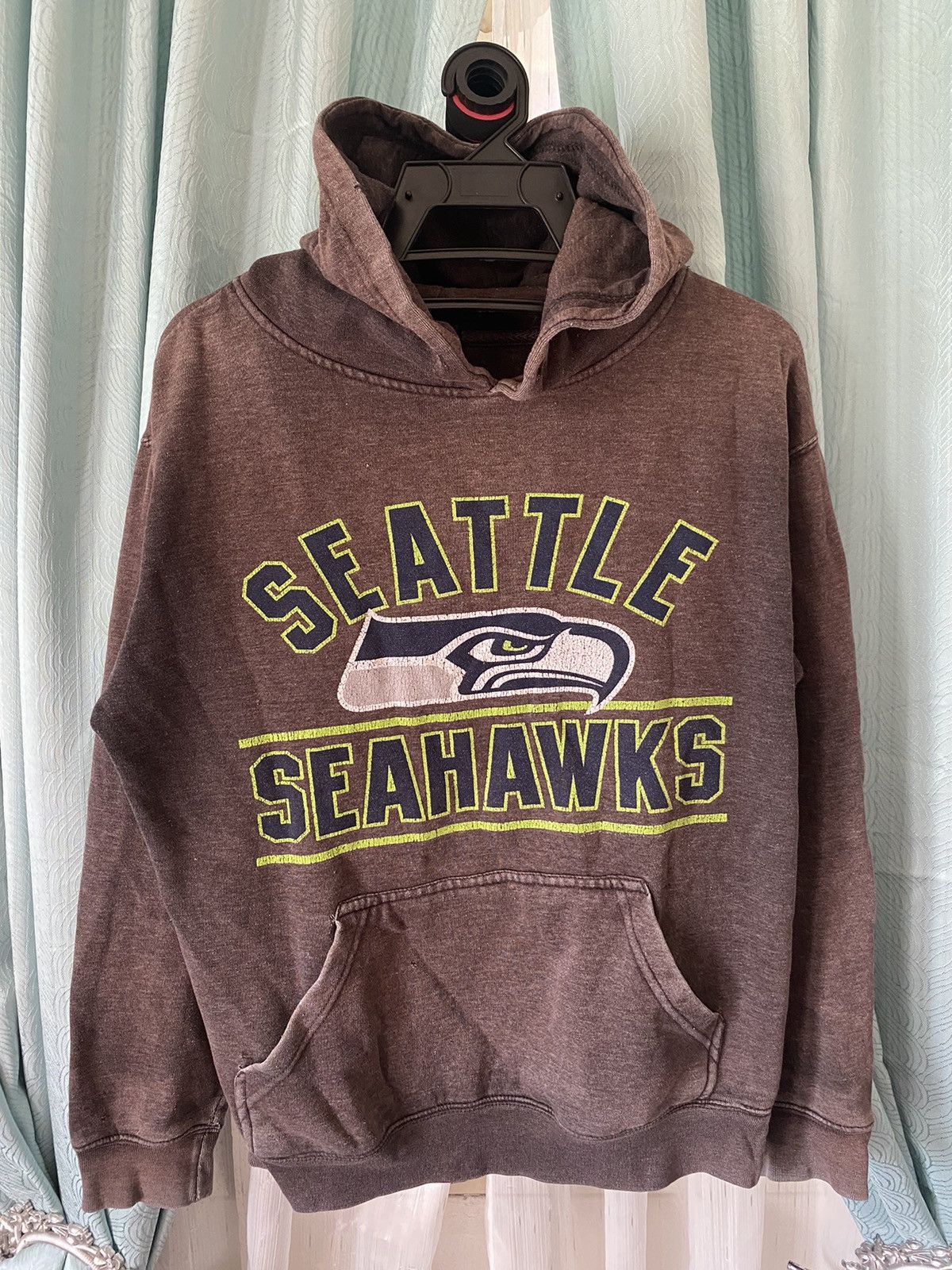 image of Nfl Seattle Seahawks Faded Hoodie Distressed in Brown, Men's (Size Medium)