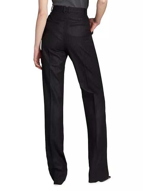 Saint Laurent Paris o1s1wg111124 Wide Leg Pants in Striped Wool Flannel in Black Size 26" / US 2 / IT 38 - 5 Thumbnail