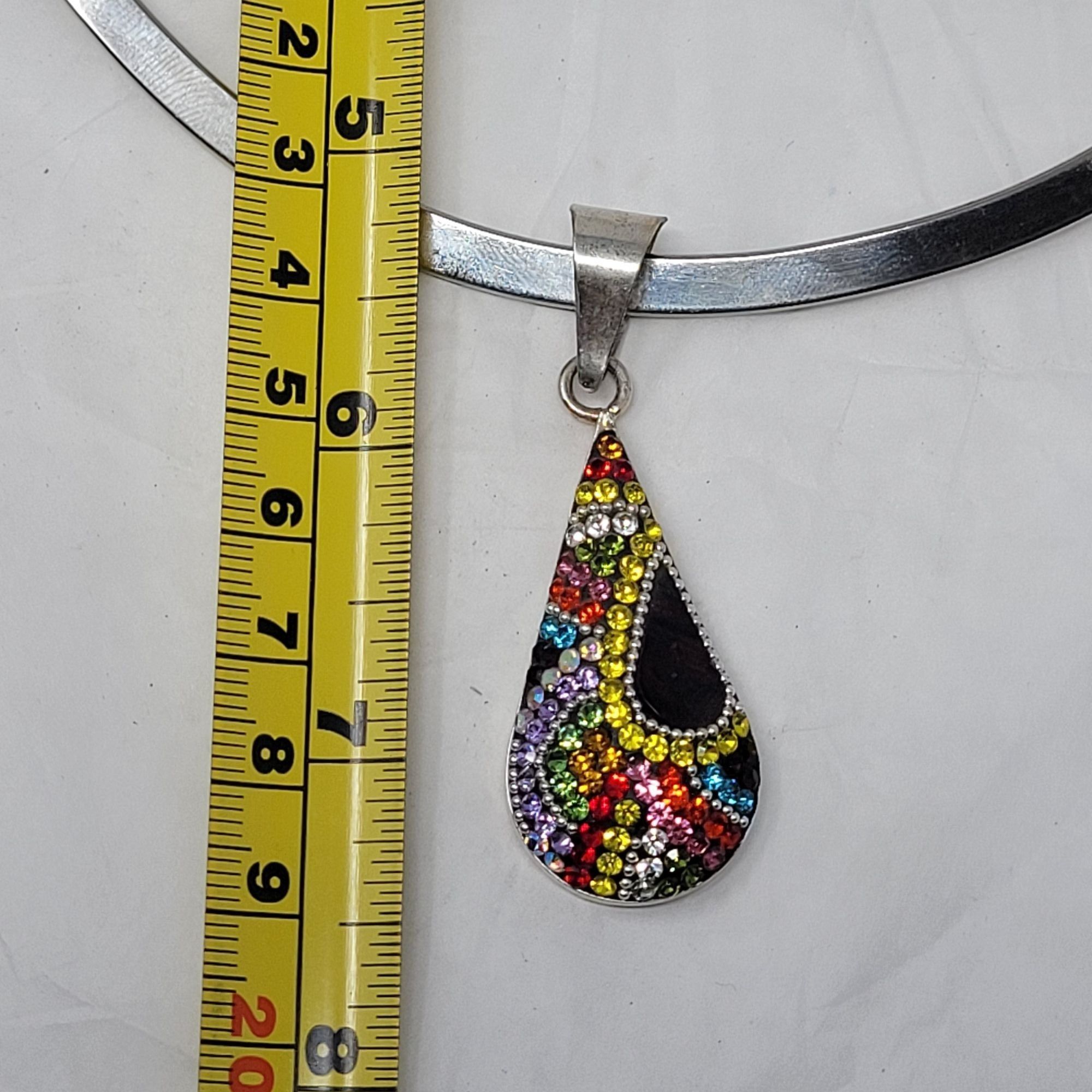 Handmade Artisan 925 Teardrop Multicolor Micro Mosaic Crystal Torque Size ONE SIZE - 9 Thumbnail