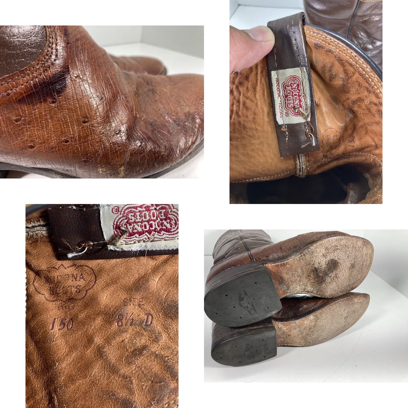 Vintage Nocona Boots Western Boot Mens 8.5 D Brown Leather Ostrich VTG Two Tone Cowboy NT Size US 9 / EU 42 - 9 Thumbnail