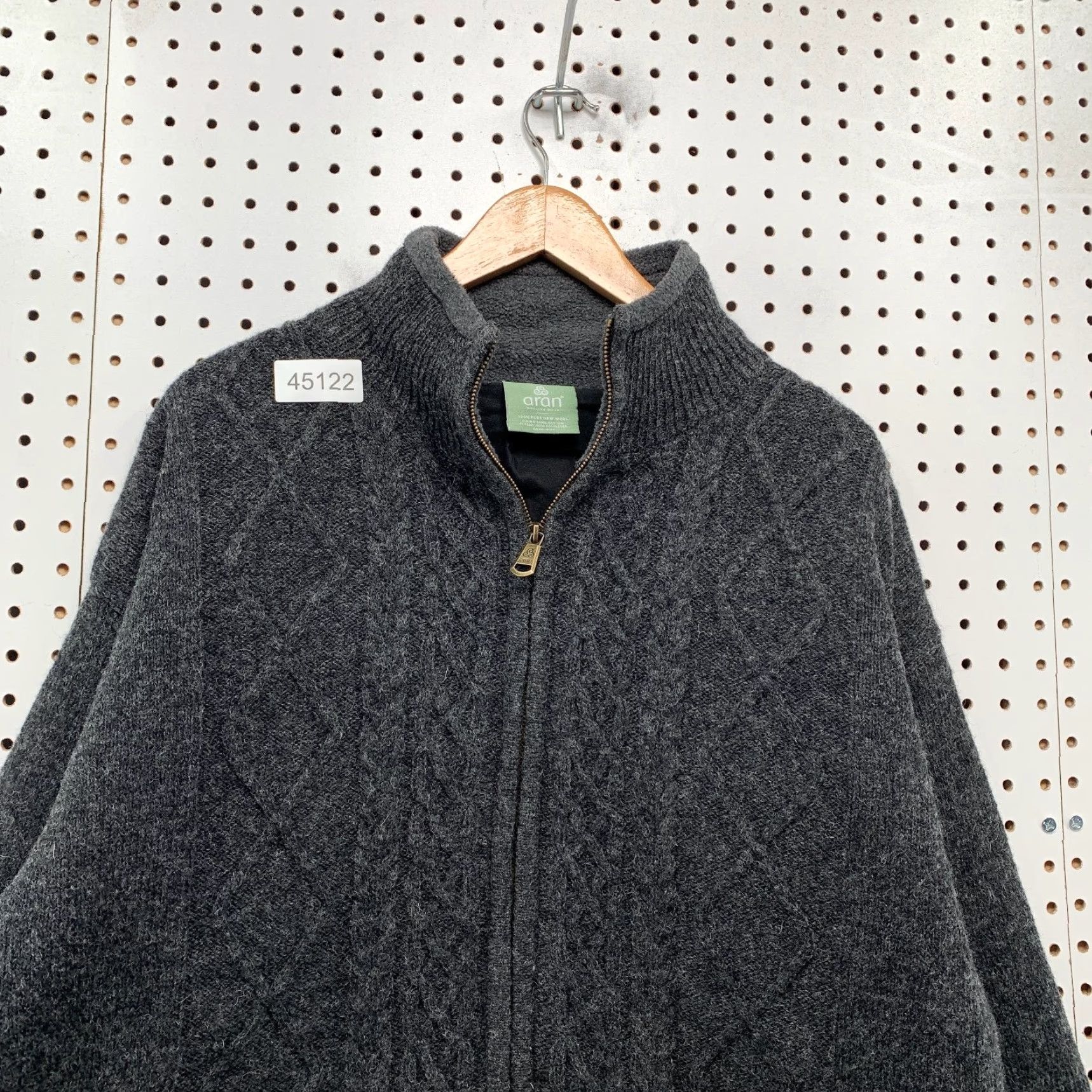 Vintage VINTAGE ARAN Sweater Wool Cardigan L Large Gray Aran Crafts Mens Wool Zip Jacket IRISH Fisherman Knit Crew Neck Cable Knit Winter Fall Spring Casual Size US L / EU 52-54 / 3 - 7 Thumbnail