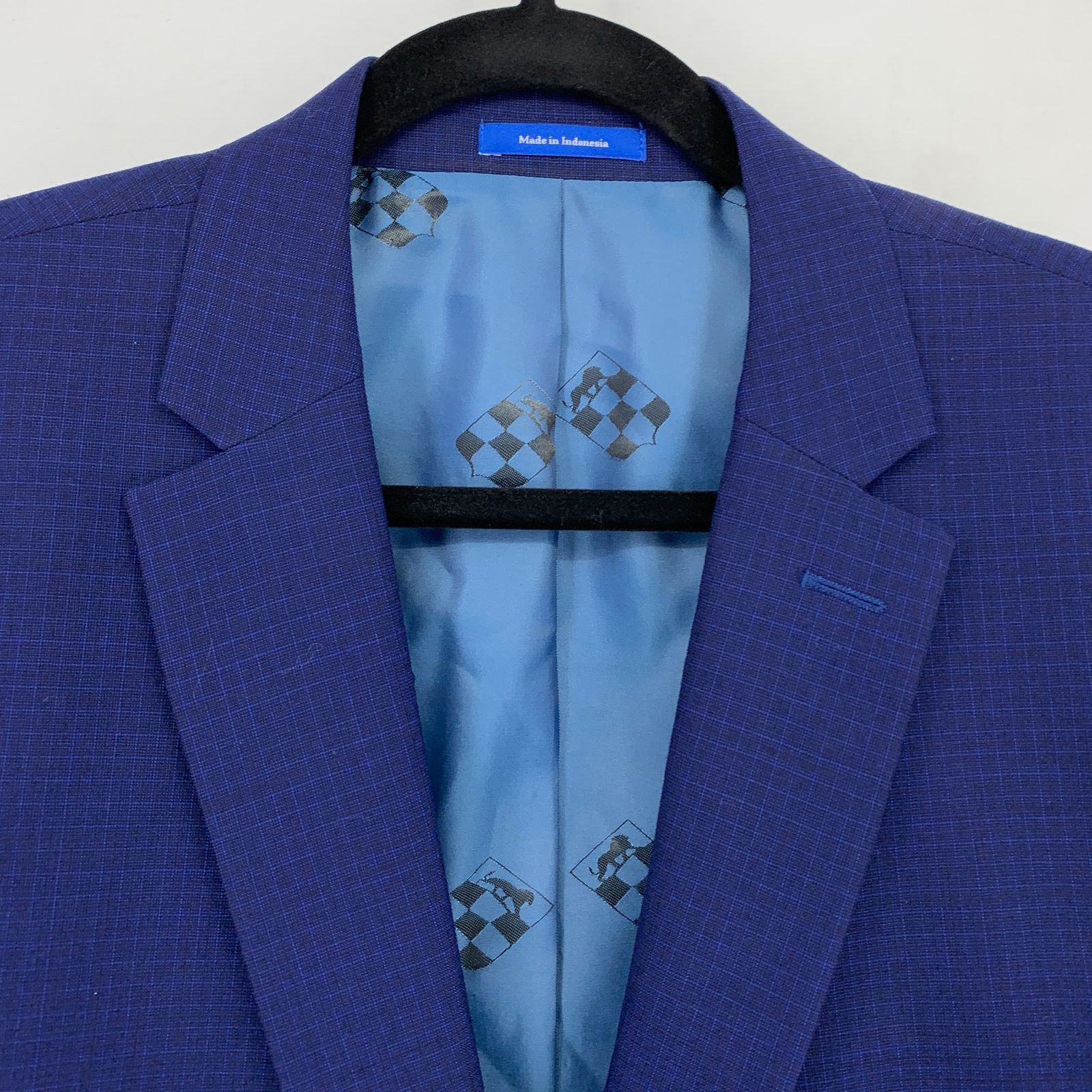 Vince Camuto Vince Camuto Slim Blazer Mens 44L One Button Blue Microcheck Size 44L - 6 Thumbnail