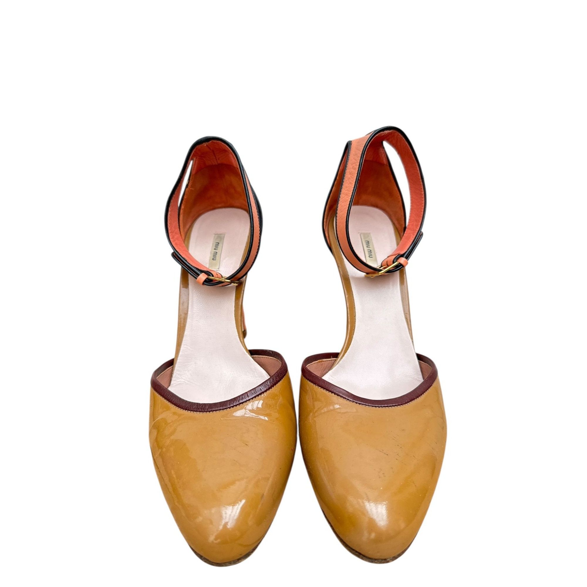 Miu Miu Brown / Pink Patent Leather Ankle Strap Heels Size US 9 / IT 39 - 3 Thumbnail