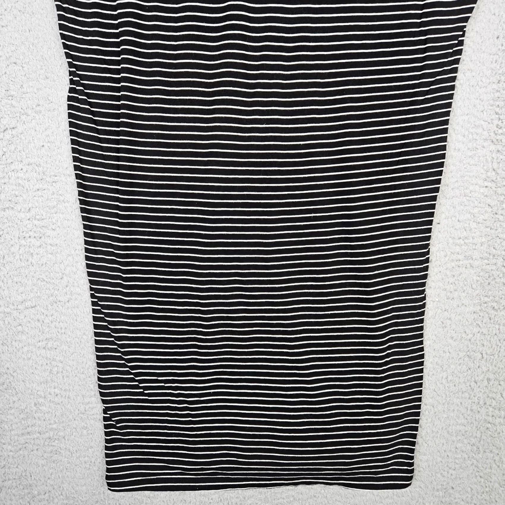 Frame FRAME Women's T-Shirt Dress XS Noir Multi Stripes Pima Cotton V-Neck Short Sleeve Black/White 100% Pima Size XS / US 0-2 / IT 36-38 - 6 Thumbnail