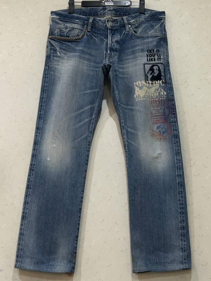 HYSTERIC GLAMOUR GIRL PRINT STUDDED SELVEDGE DENIM