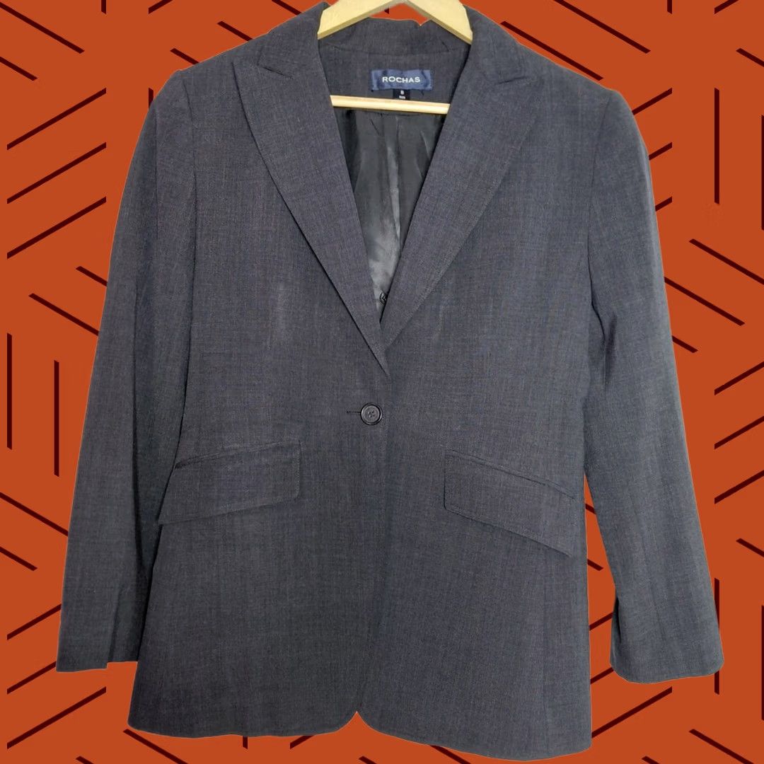 Rochas ROCHAS Blazer Wool Solid Long Sleeve Women Size 8, Gray, Button Closure, Lined, 100% Wool, Formal Workwear, Classic Fit, Dry Clean Only Size M / US 6-8 / IT 42-44 - 1 Thumbnail