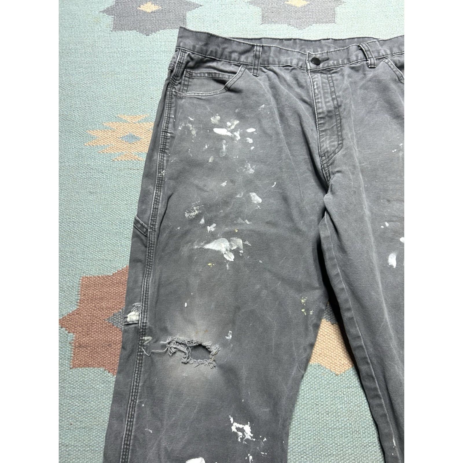 Dickies VINTAGE Dickies Canvas Carpenter Pants Paint Distressed Gray 36x29 Regular Men's Pants Square 9" Leg Opening 29" Inseam Size US 36 / EU 52 - 3 Thumbnail