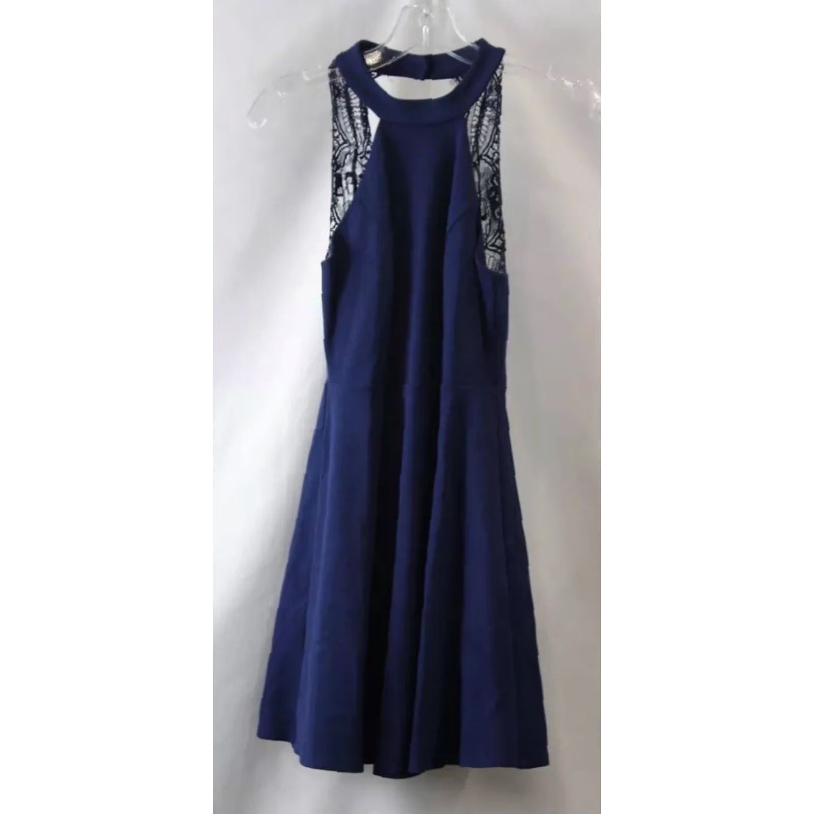 Lulus NWT Lulus Navy Blue LaceBack HighNeck Cocktail Dress XS Womens Mini Lace Back Party/Cocktail Dress Womens XS Blue Navy Size XS / US 0-2 / IT 36-38 - 2 Thumbnail