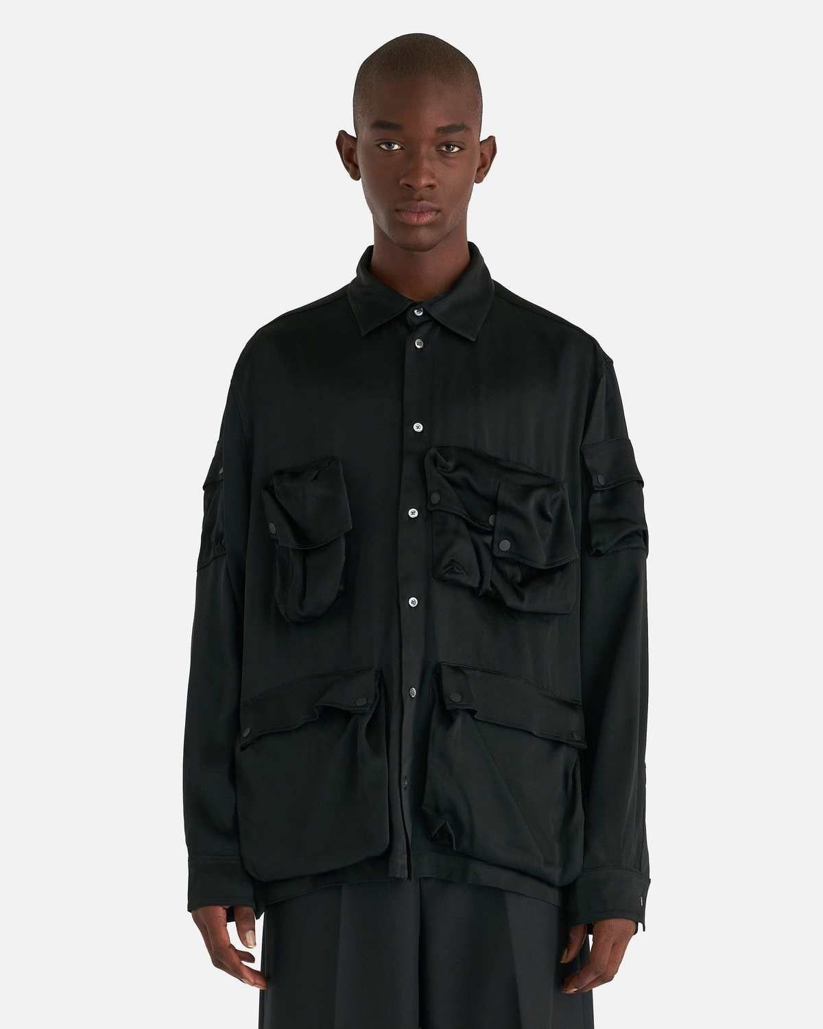 image of Bianca Saunders Botter Utility Pocket Shirt Crepe Satin Black, Men's (Size XL)