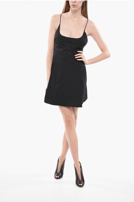 image of Khaite Flared Thin Straps Dress With Pinces in Black, Women's (Size Medium)