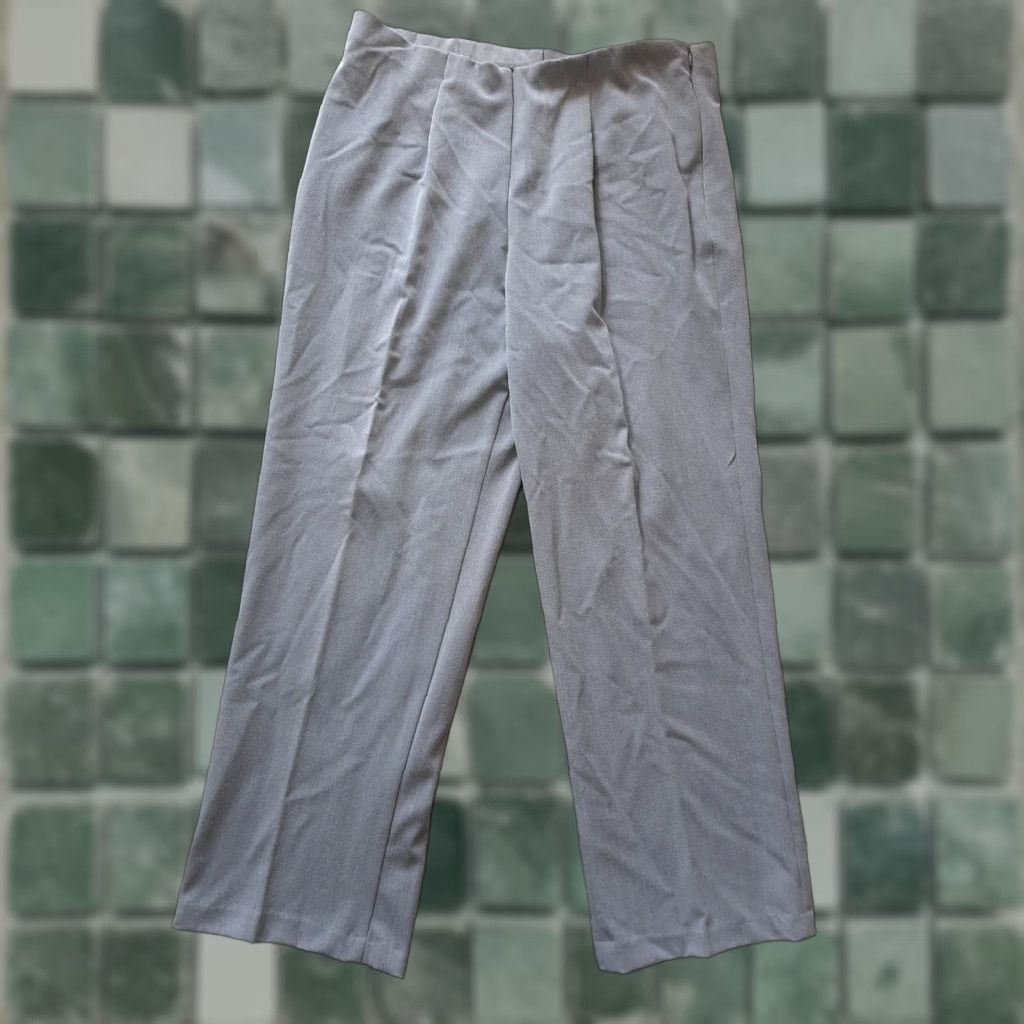Vintage Investments Petites Women's Dress Pants 12P Gray Flat Front Business Formal Slim Relaxed No Pocket Women Size 34" / US 12 / IT 48 - 1 Thumbnail