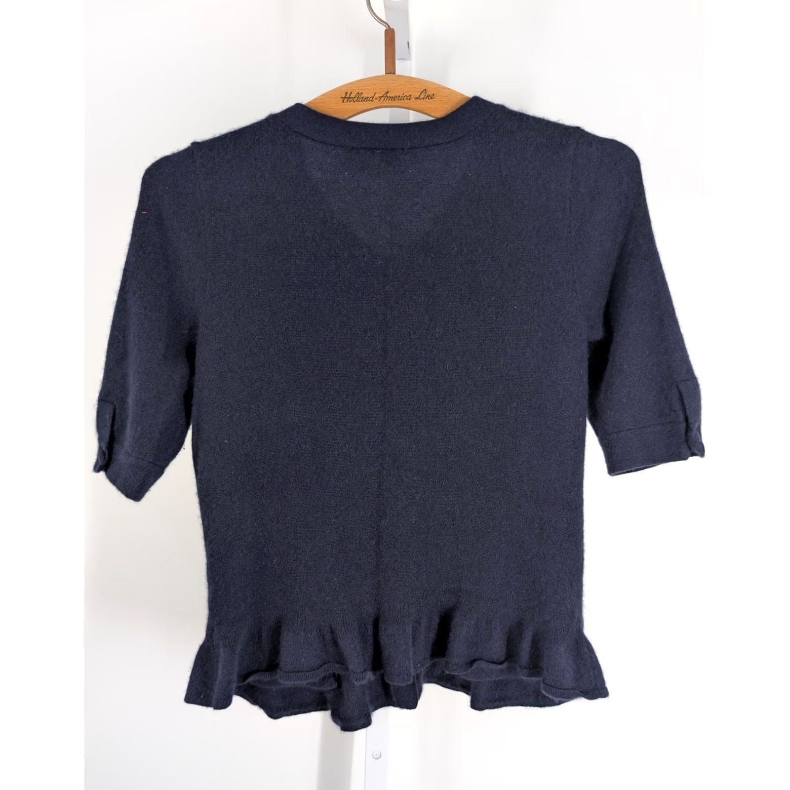 J.Crew VINTAGE J.CREW Cardigan Sweater Navy Cashmere Knit Frill SS Small Women's Size S / US 4 / IT 40 - 5 Thumbnail