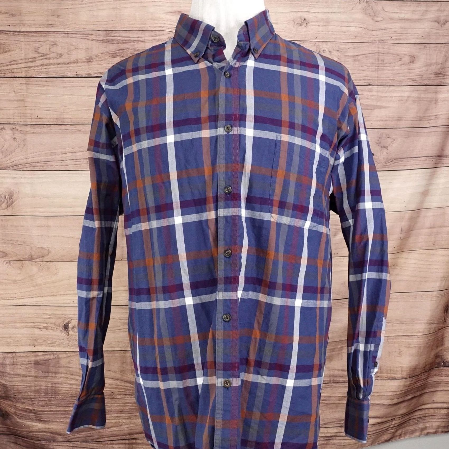 Roundtree & Yorke Roundtree & Yorke Shirt Mens 2XL Blue Plaid Long Sleeve Button-Up Pocket Cotton Size US XXL / EU 58 / 5 - 3 Thumbnail