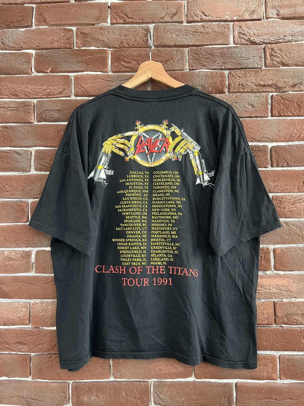 Band Tees Rare Vintage 90s Slayer Clash Of Titan Thrash Metal Band Tee Size US XL / EU 56 / 4 - 2 Thumbnail