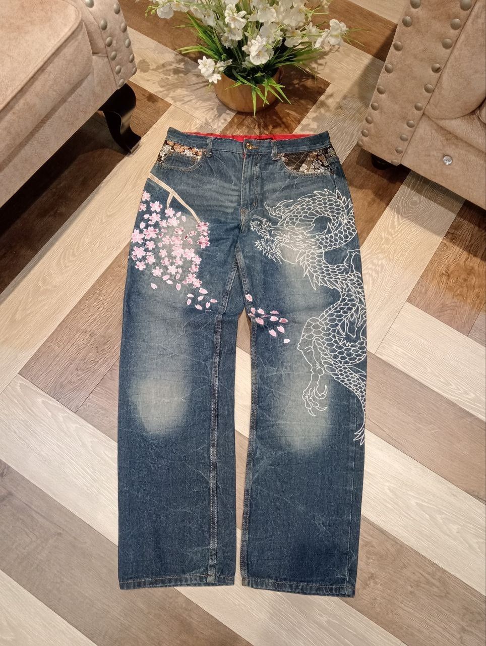 Japanese Brand HISHYOUHAKUREI ORIGINAL WAGARA DENIM SUKAJAN DRAGON PANTS Size US 32 / EU 48 - 1 Thumbnail