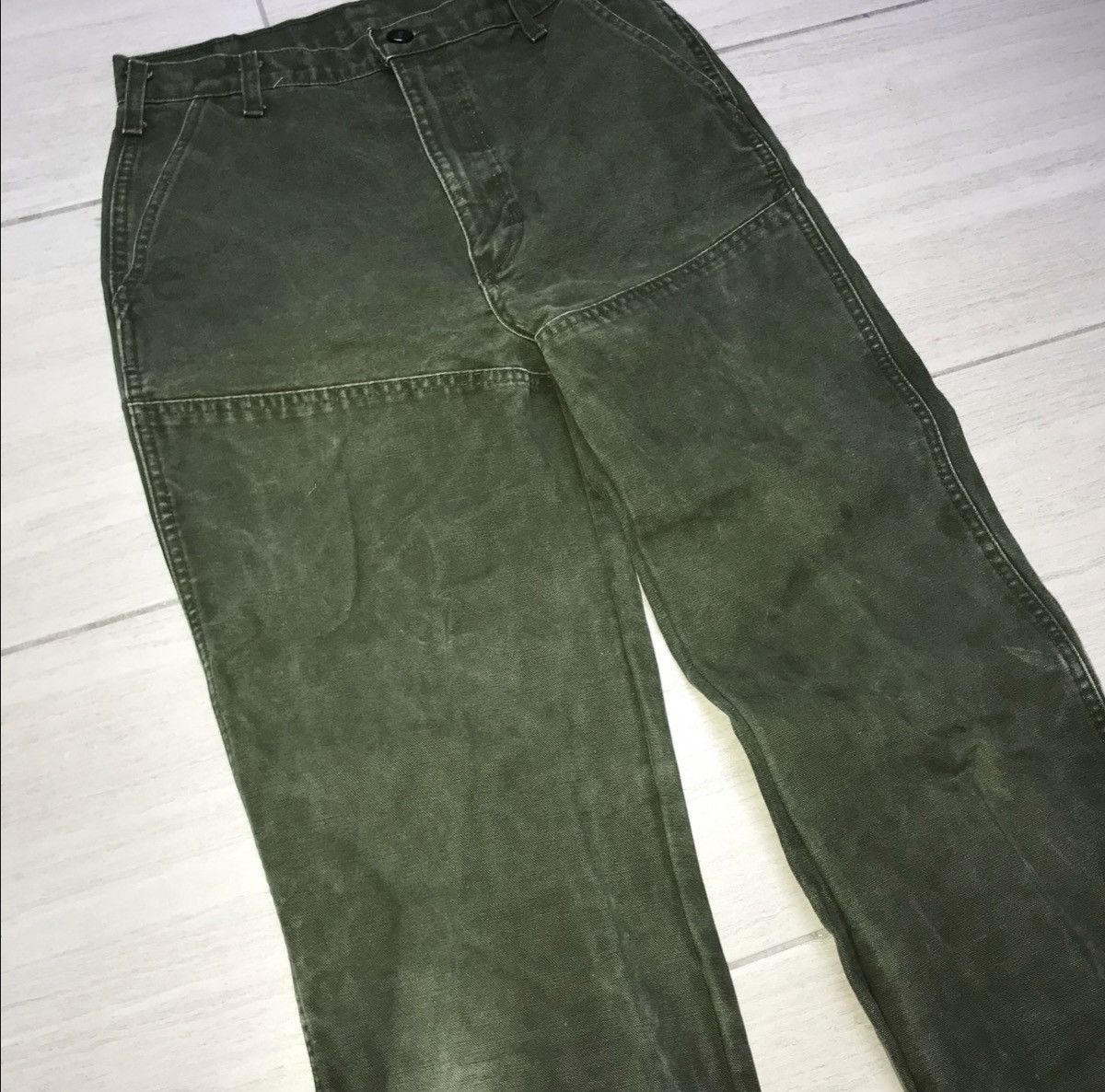 Vintage Green Duck Canvas Double Knee Uniform Pants