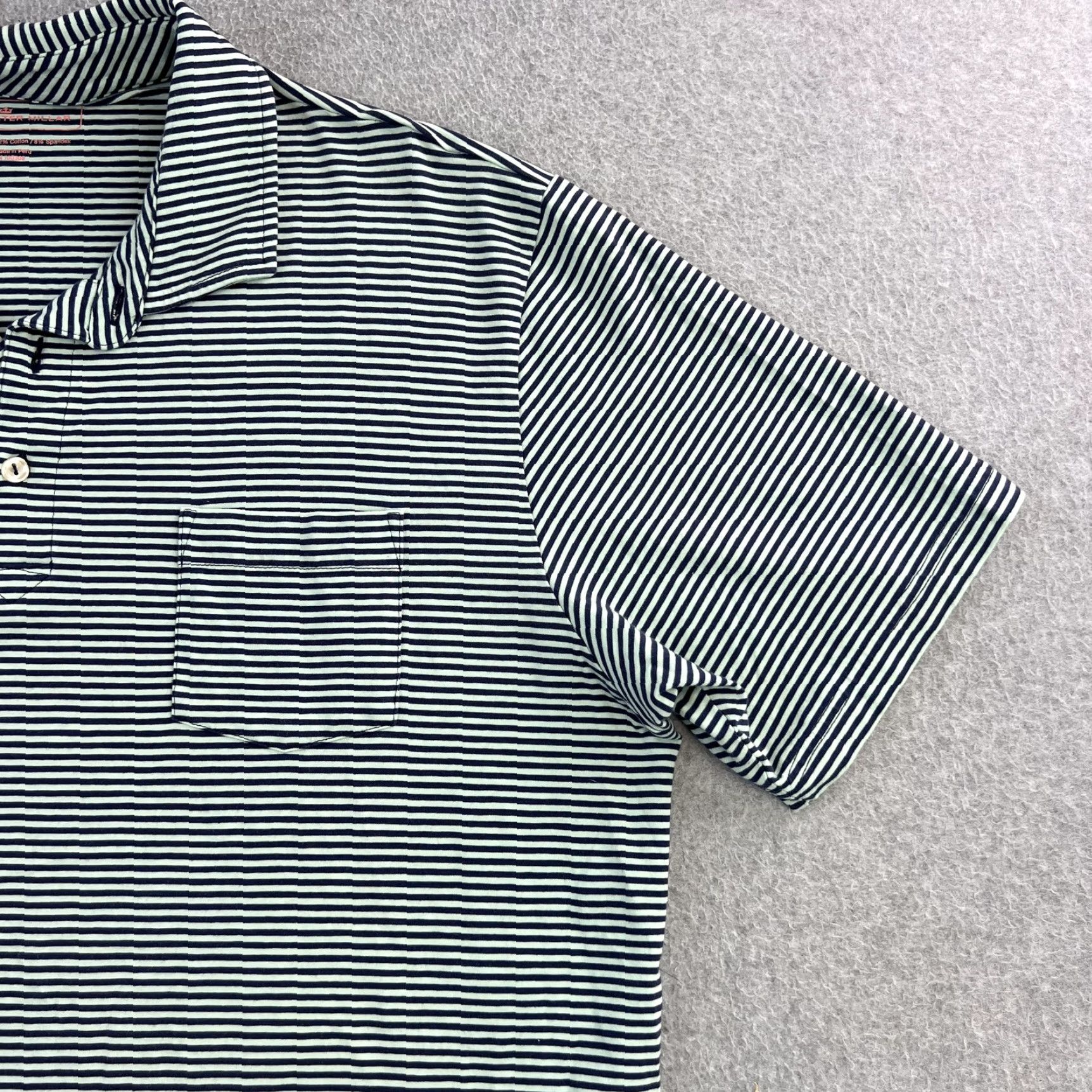 Peter Millar Peter Millar Polo Shirt Mens XL Navy Striped Cotton Stretch Golf Pocket Shirt Mens XL Navy Blue Striped Polo Size US XL / EU 56 / 4 - 7 Thumbnail