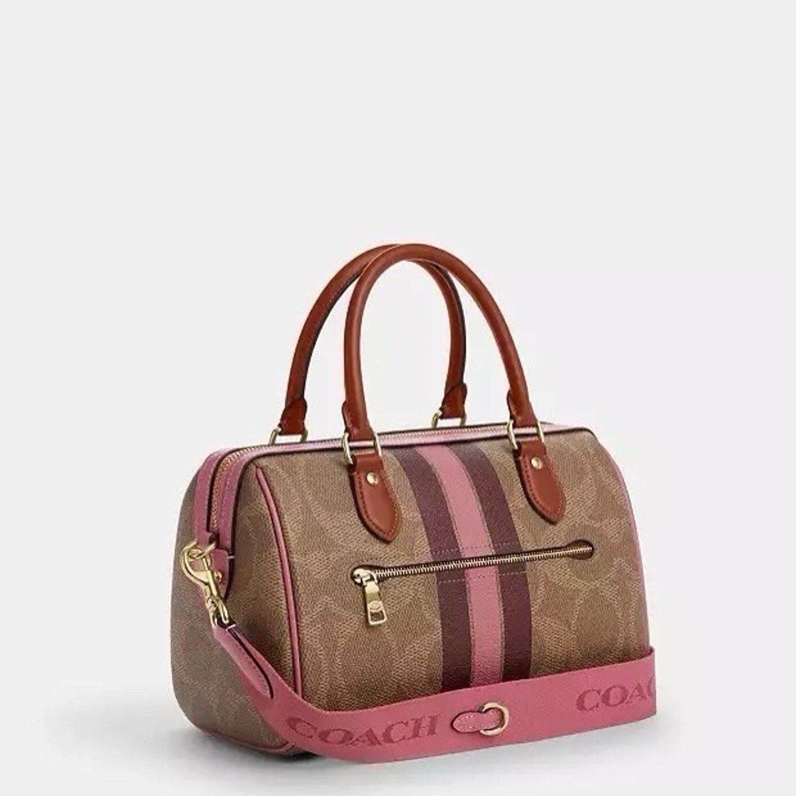 Coach NWT COACH Rowan Satchel Bag With Stripe Print Gold/Tan CBI78 Size ONE SIZE - 10 Thumbnail