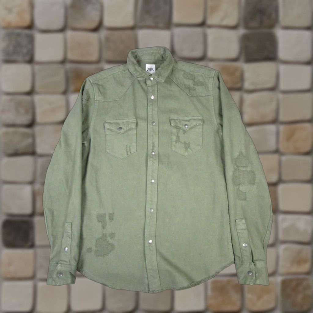 Zara Zara Jacket Womens Small Green Cotton Canvas Pleated Jacket Size S / US 4 / IT 40 - 1 Thumbnail