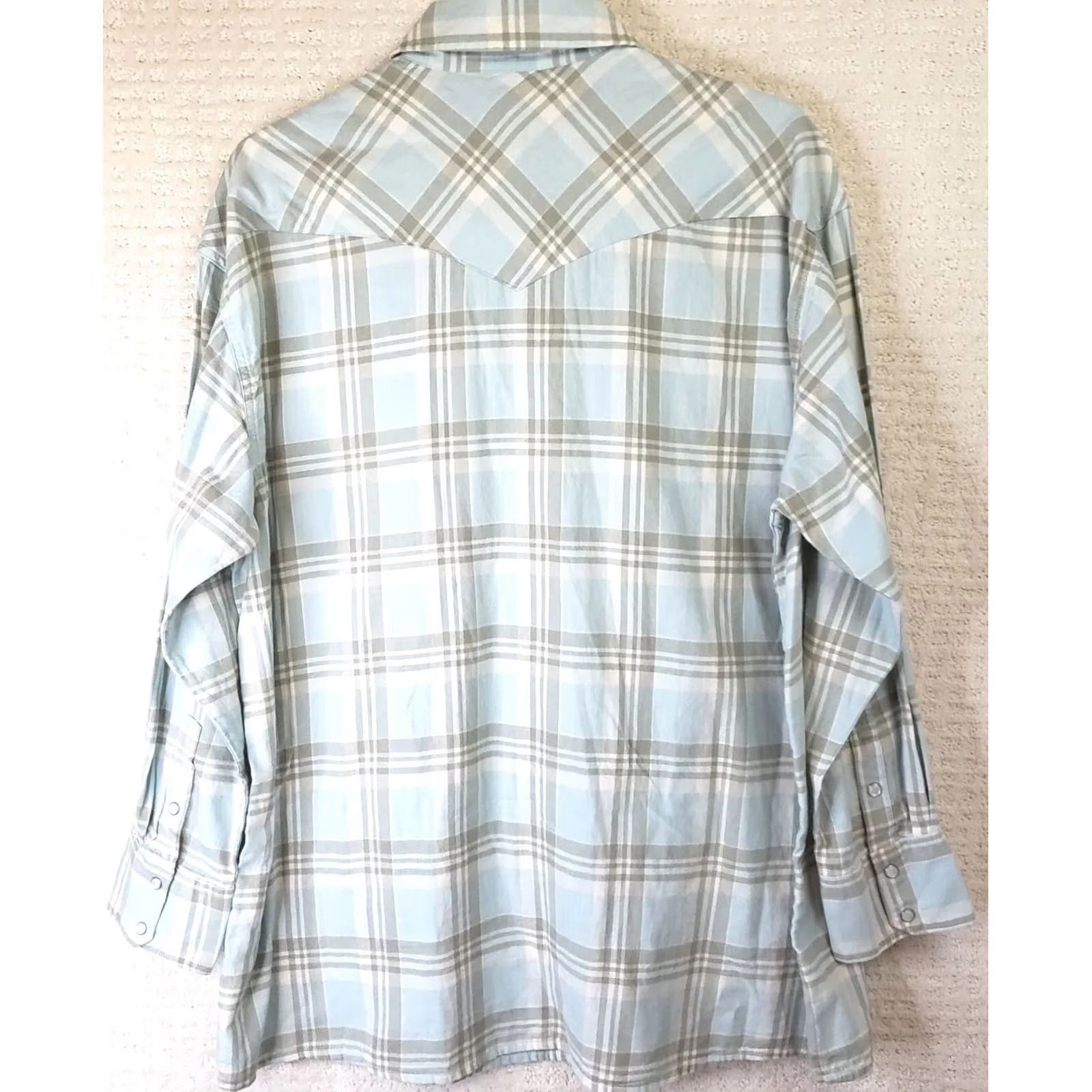 Levi's VINTAGE Levis Shirt Women M Blue White Plaid Button Up Flannel Relaxed Pearl Snap Levi's Logo Casual Sleeve Cotton Fall Winter Spring Size M / US 6-8 / IT 42-44 - 7 Thumbnail