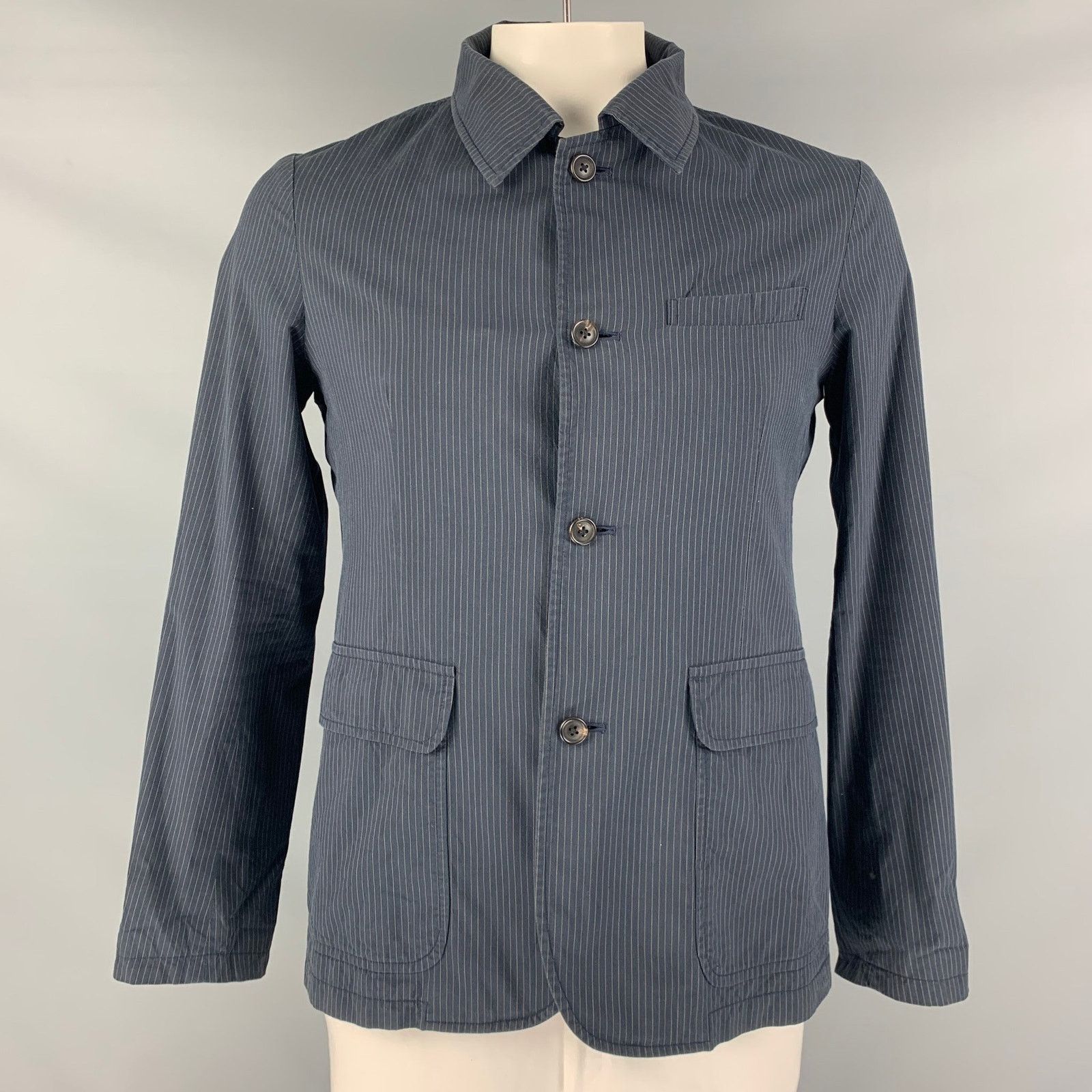 Ts(S) TS (S) Size L Navy Tan Pinstripe Cotton Silk Jacket Size US L / EU 52-54 / 3 - 1 Thumbnail