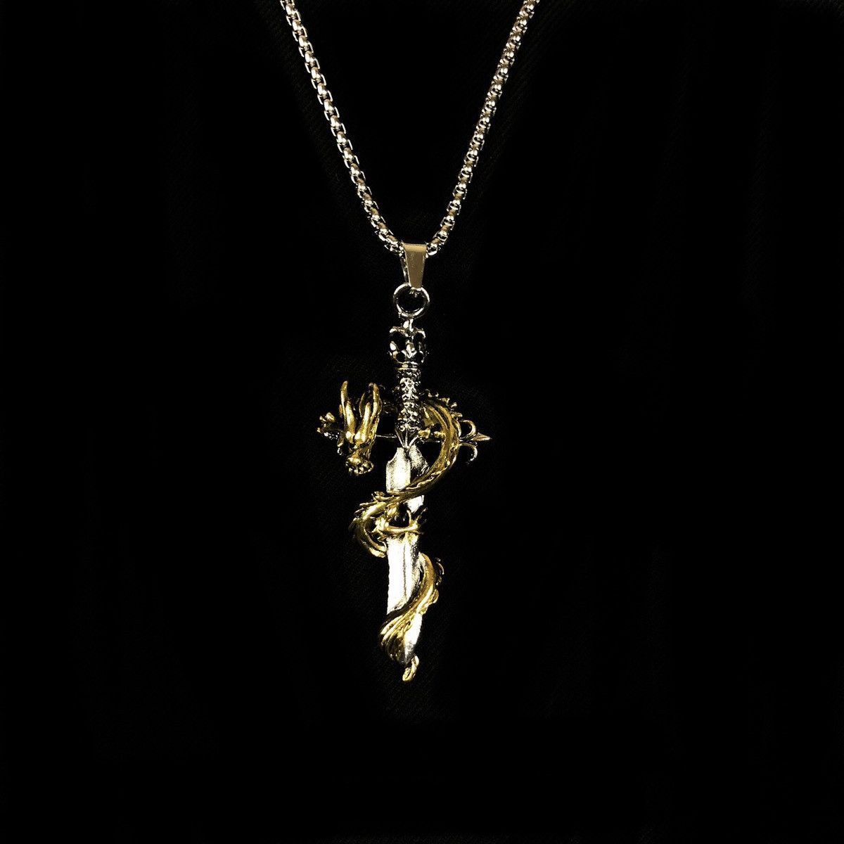 Jewelry Dragon Sword Necklace Punk Chain Size ONE SIZE - 6 Thumbnail