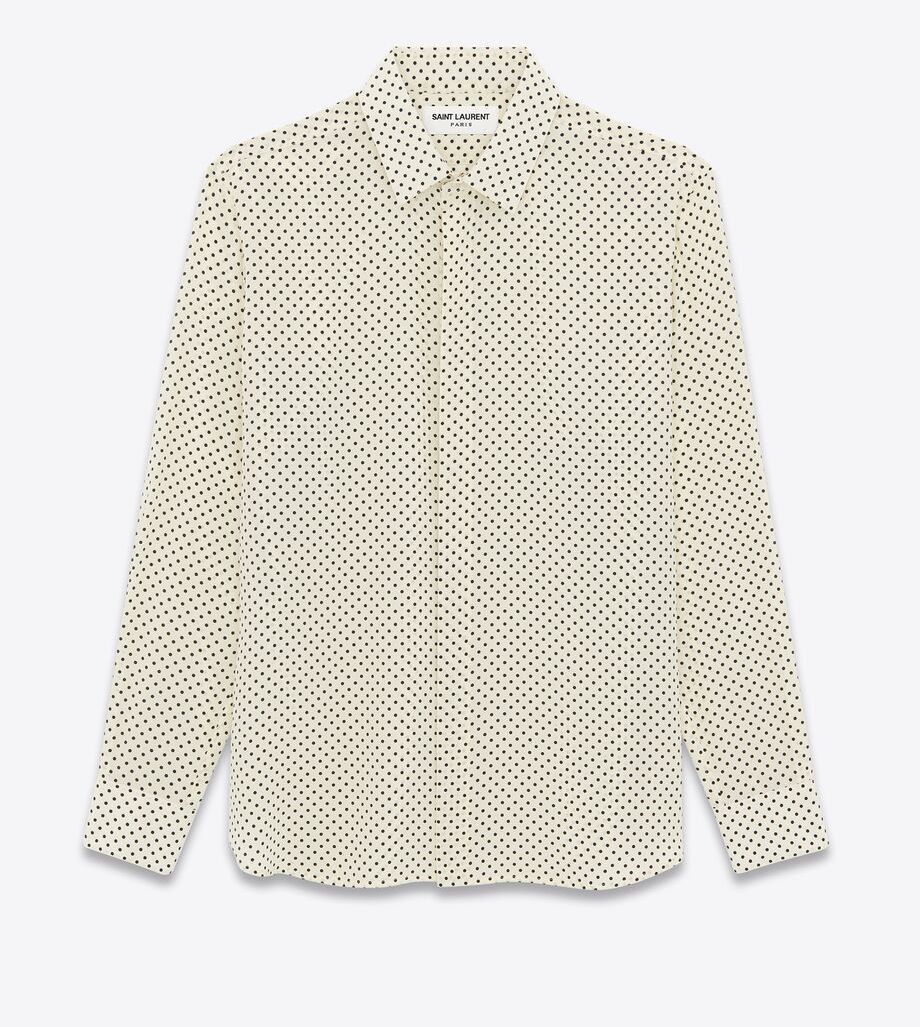 Saint Laurent Paris o1s1wg110625 646850 Shirt in Dotted Crepe De Chine Size US L / EU 52-54 / 3 - 1 Thumbnail