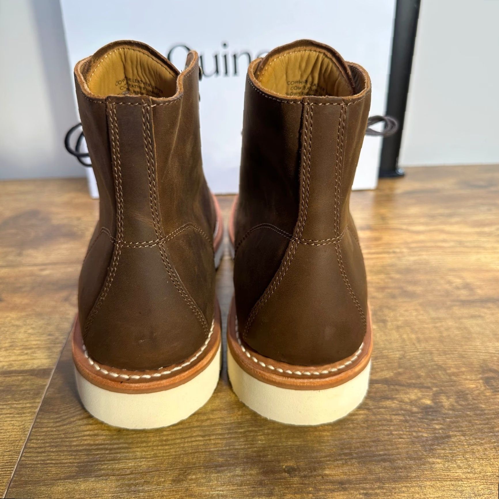 Quince Quince Mens Leather Moc Toe Boots Brown Cowhide Leather Wedge Rubber Outsole Ankle Lace Up 10.5 --- Size US 11 / EU 44 - 4 Thumbnail