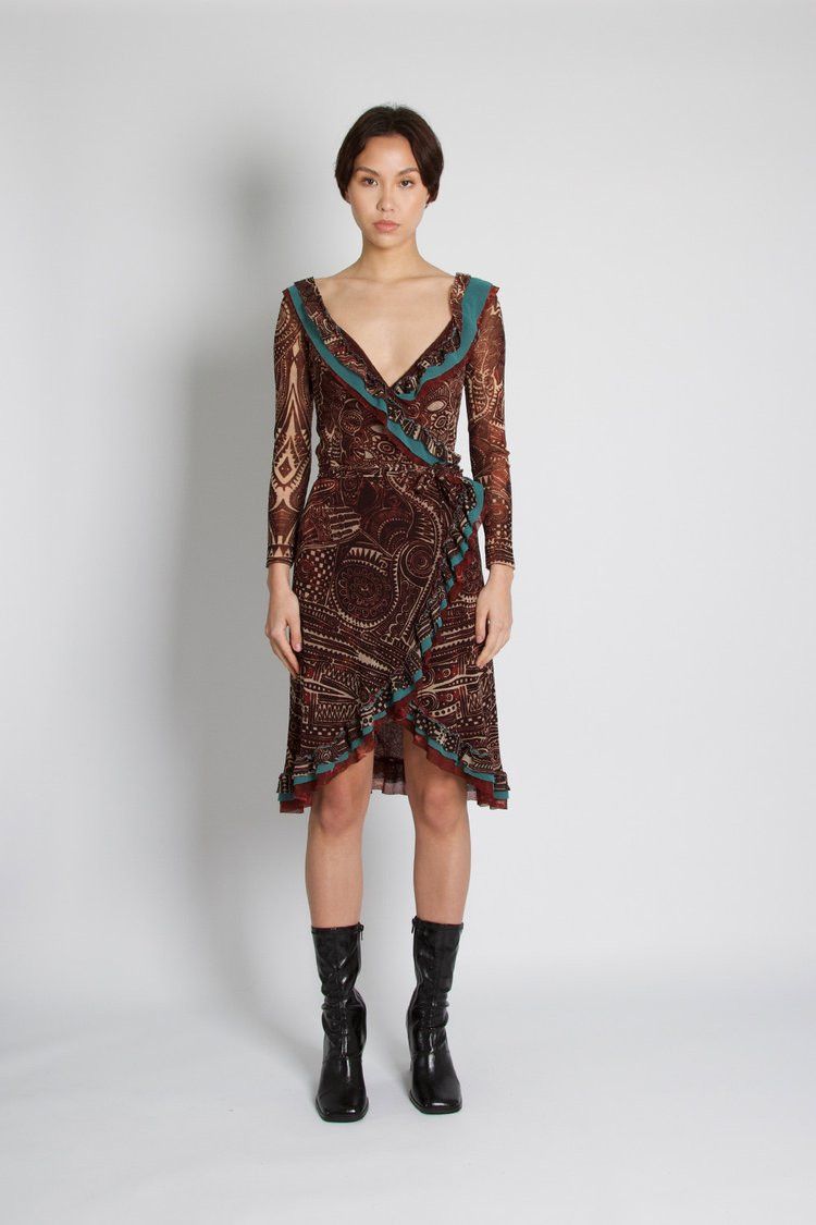 Jean Paul Gaultier o1tko10125 Classique Trival Mesh Rufffle Cardigan Dress Size L / US 10 / IT 46 - 2 Thumbnail