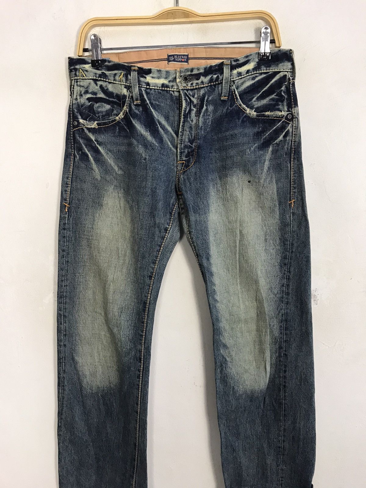 Japanese Brand Blue Way Nippon Faded Indigo Denim Fits Size 31 Size US 31 - 3 Thumbnail