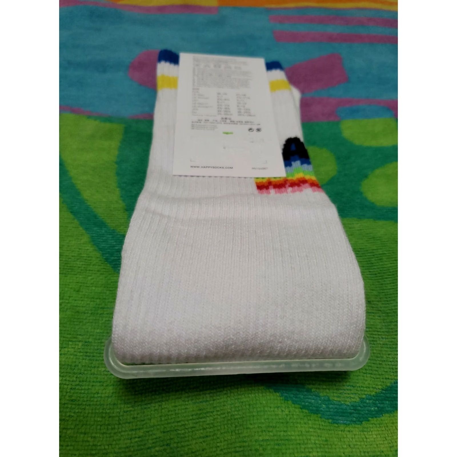 Happy Socks Happy Socks Athletic White Mid Calf Striped Crew Socks M Men Size ONE SIZE - 3 Thumbnail