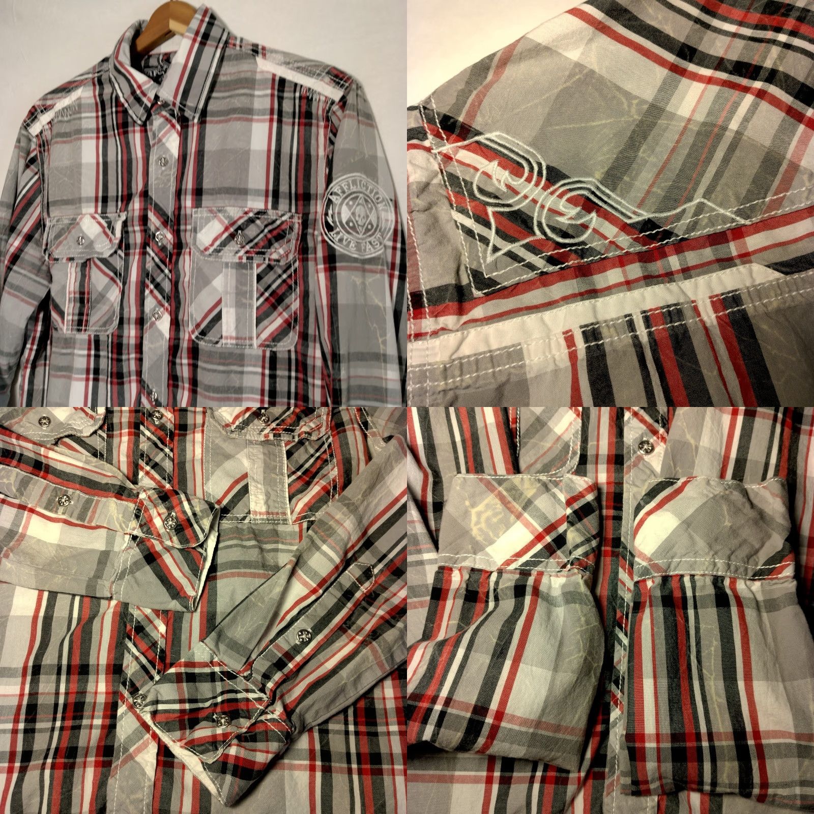 Affliction Affliction Shirt Black Premium Plaid Button Embroidered Medium Gray Red Black Size US M / EU 48-50 / 2 - 8 Thumbnail