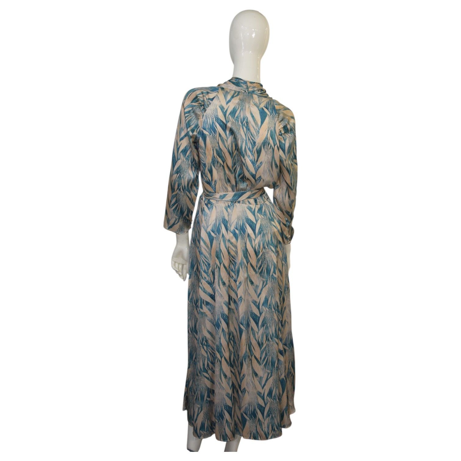 forte_forte Forte_Forte Beige & Turquoise 100% Silk Wrap Midi Dress Size ONE SIZE - 2 Thumbnail