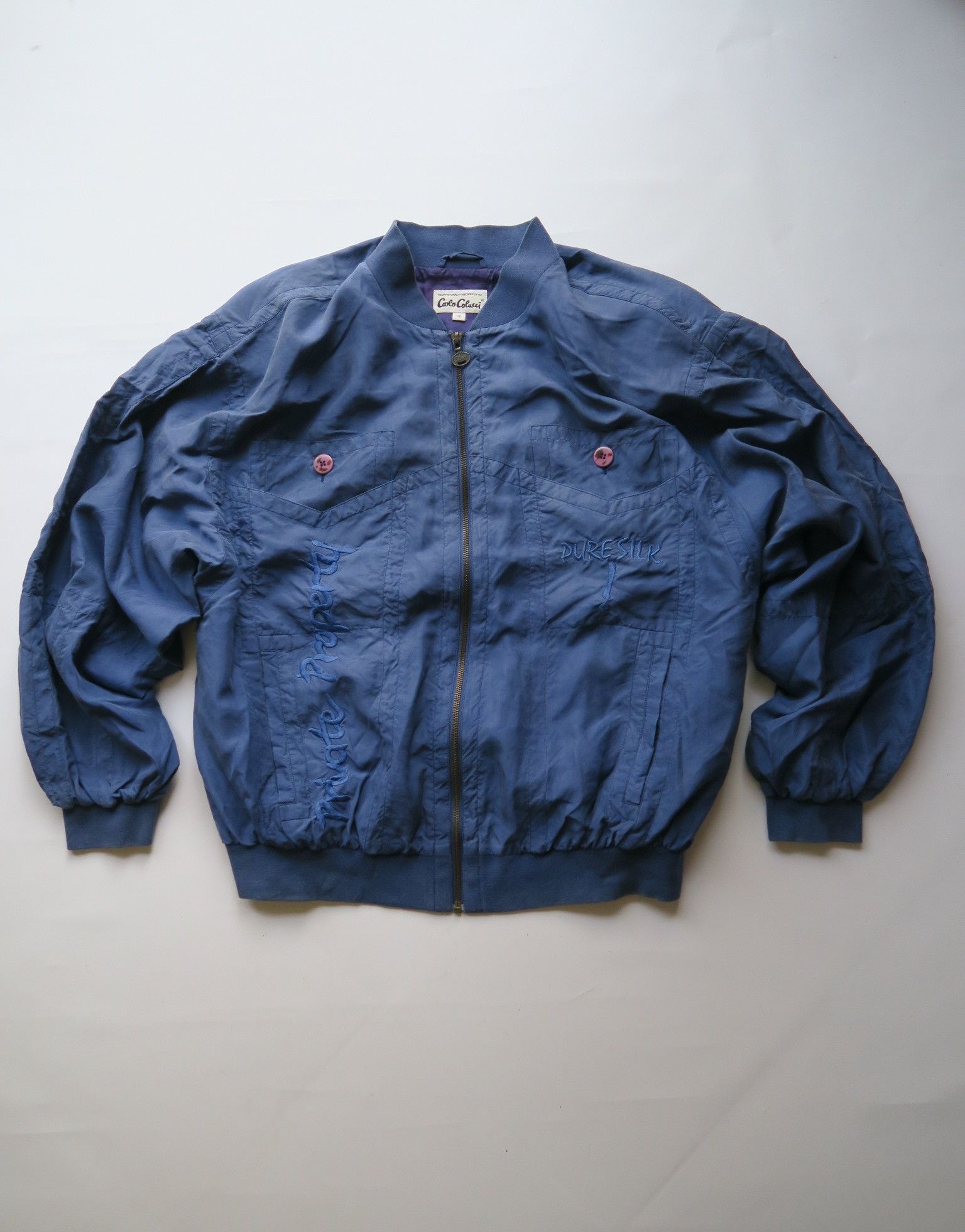 image of Carlo Colucci Bomber Light Jacket Pure Silk M/l in Blue, Men's (Size Medium)
