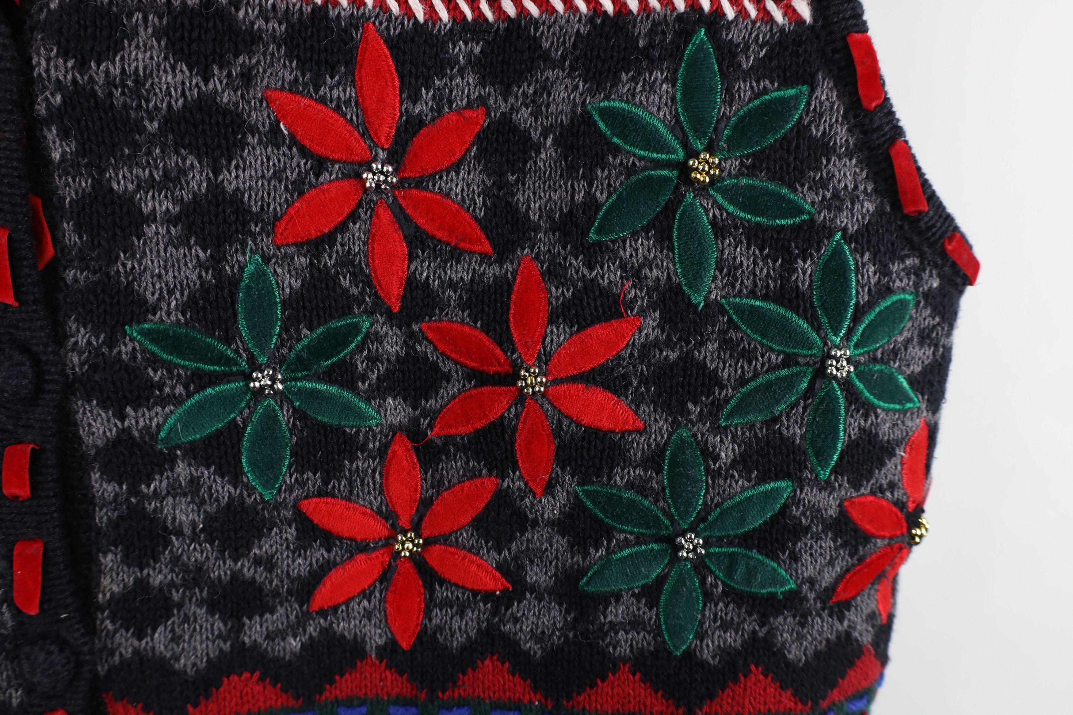 Vintage Vintage 90s Streetwear Flower Knit Cardigan Sweater Vest Size XL / US 12-14 / IT 48-50 - 4 Thumbnail