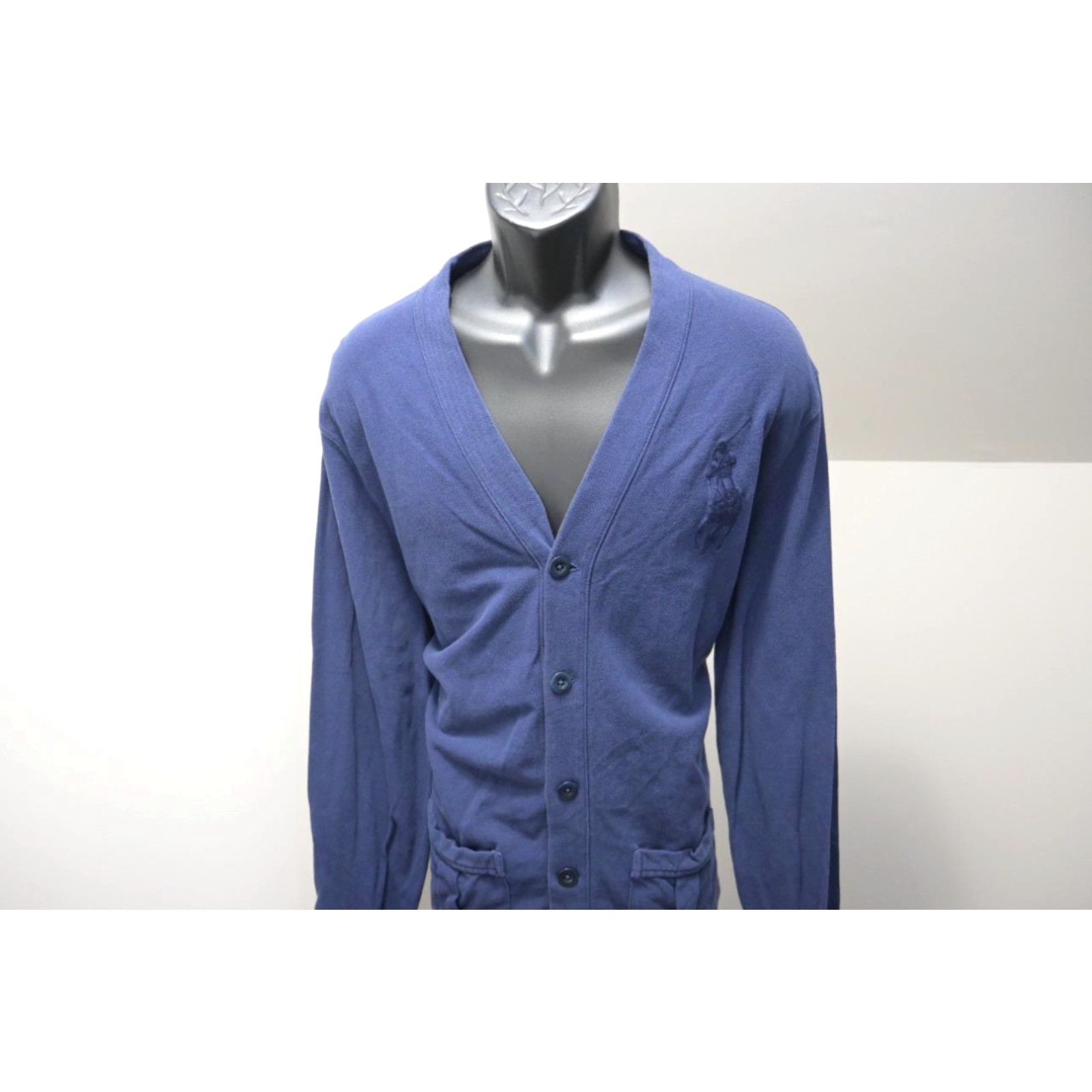 image of Polo Ralph Laurent Dark Blue Big Pony Cardigan Sweater Mens Size XL in White
