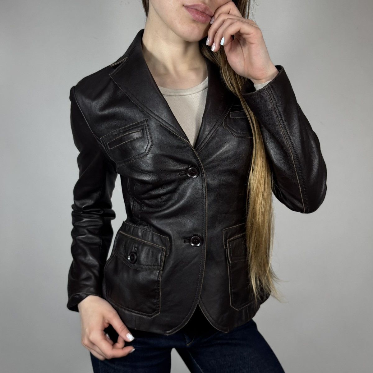 Vintage Vintage Y2K Lamb Leather Jacket Blazer Japanese Retro Style Size S / US 4 / IT 40 - 1 Thumbnail