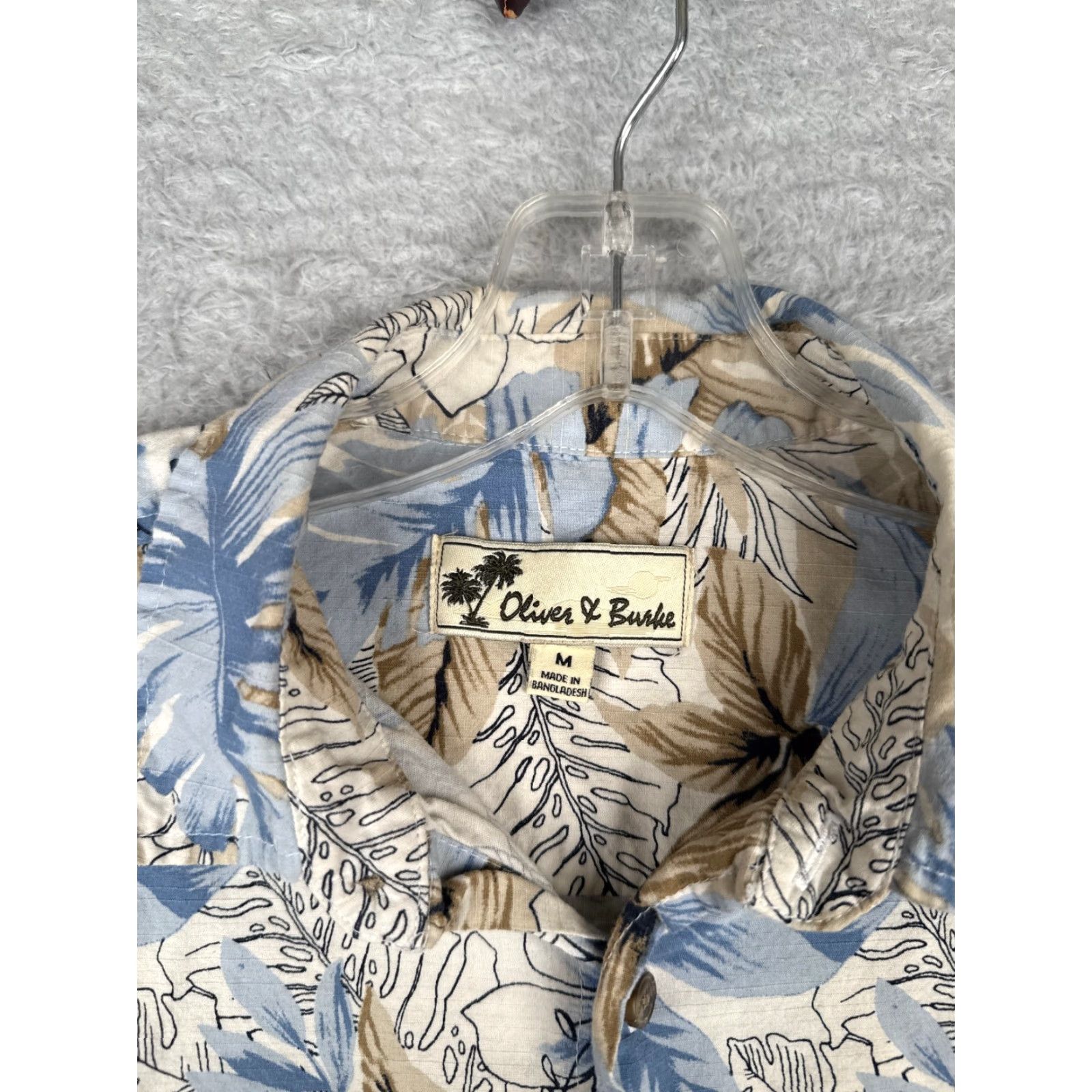 Olive Oliver & Burke Shirt Men Medium Blue Beige Floral Button Up Cotton Hawaiian Size US M / EU 48-50 / 2 - 6 Thumbnail