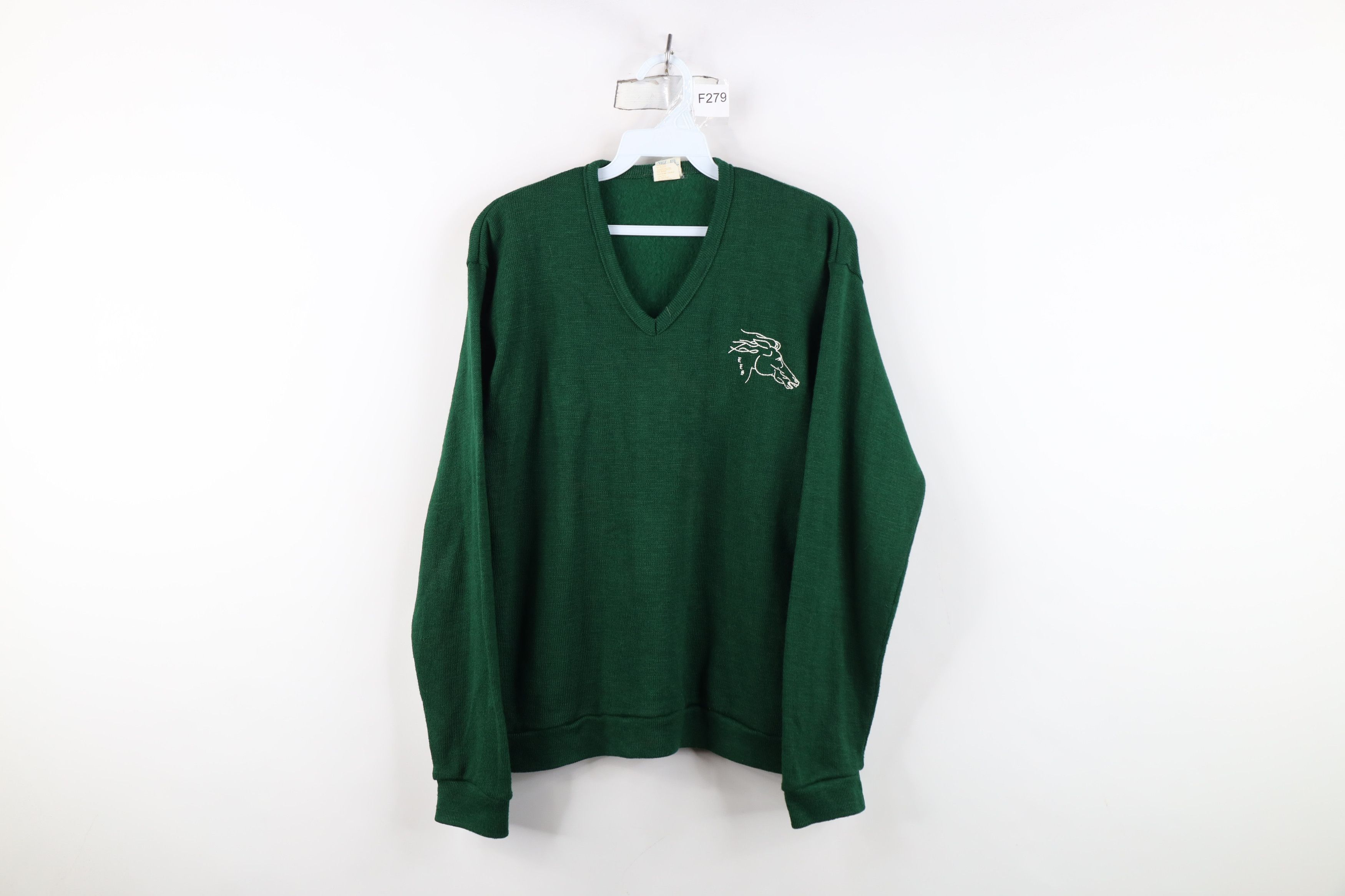 Vintage Vintage 70s Streetwear Mustang V-Neck Sweater Green USA Size M / US 6-8 / IT 42-44 - 1 Thumbnail