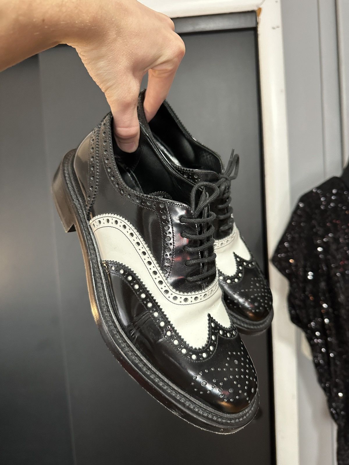 Saint Laurent Paris Black and White Wingtip Oxfords Size US 6.5 / EU 39-40 - 5 Thumbnail