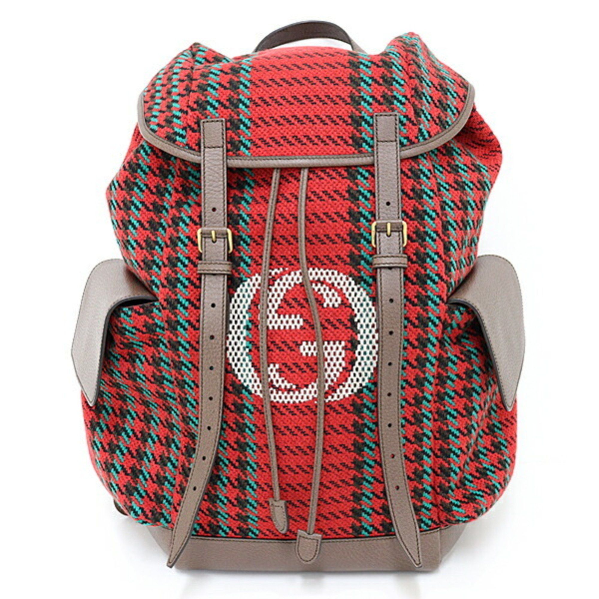 Gucci GUCCI Houndstooth and Stripe Backpack with Interlocking G 625939 Red Size ONE SIZE - 1 Thumbnail