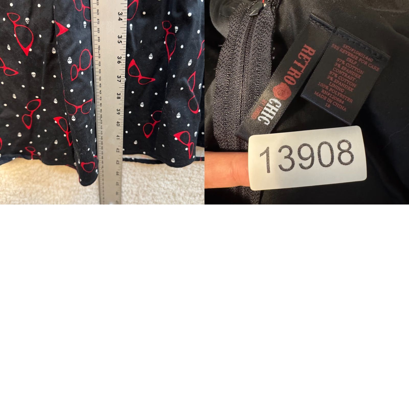 Vintage VINTAGE Y2K Midi Dress 18 XL Black Skull Polka Dot Goth Teacher Rockabilly Retro Dress Size XXL / US 16-18 / IT 52-54 - 8 Thumbnail