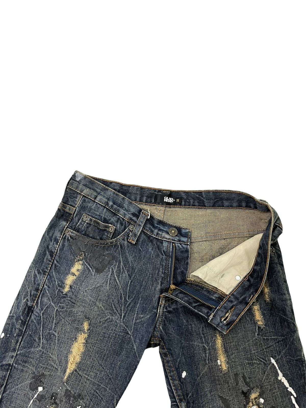 Japanese Brand Flare Jeans Glad News Distress Paint Splash Low Rise 7🟦4 Size US 32 / EU 48 - 11 Thumbnail