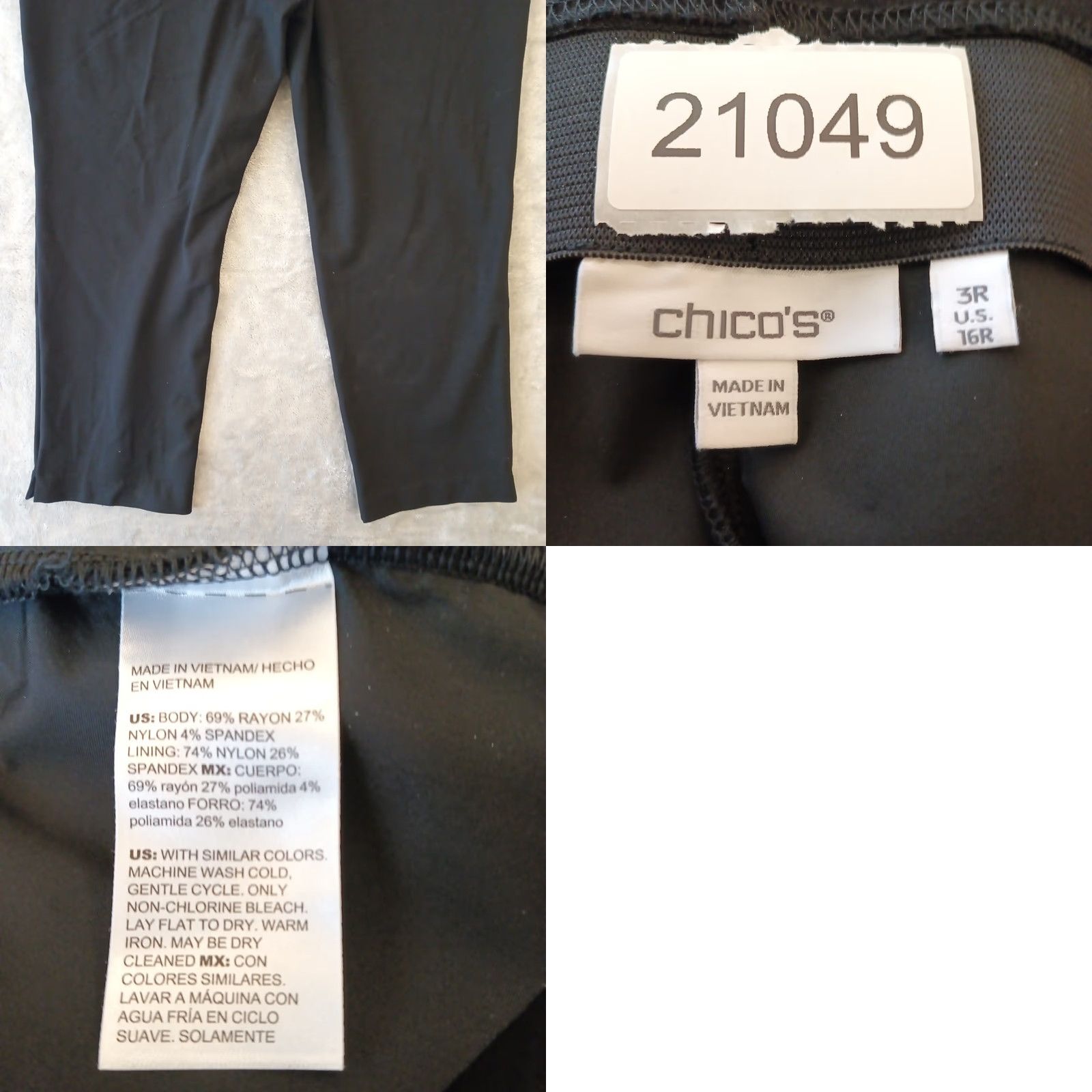 Vintage Chico's Pants Womens 16 Black Ankle Pull On Stretch Elastic Waist Straight Inseam 25in Flat Front Size 38" / US 16 / IT 52 - 8 Thumbnail