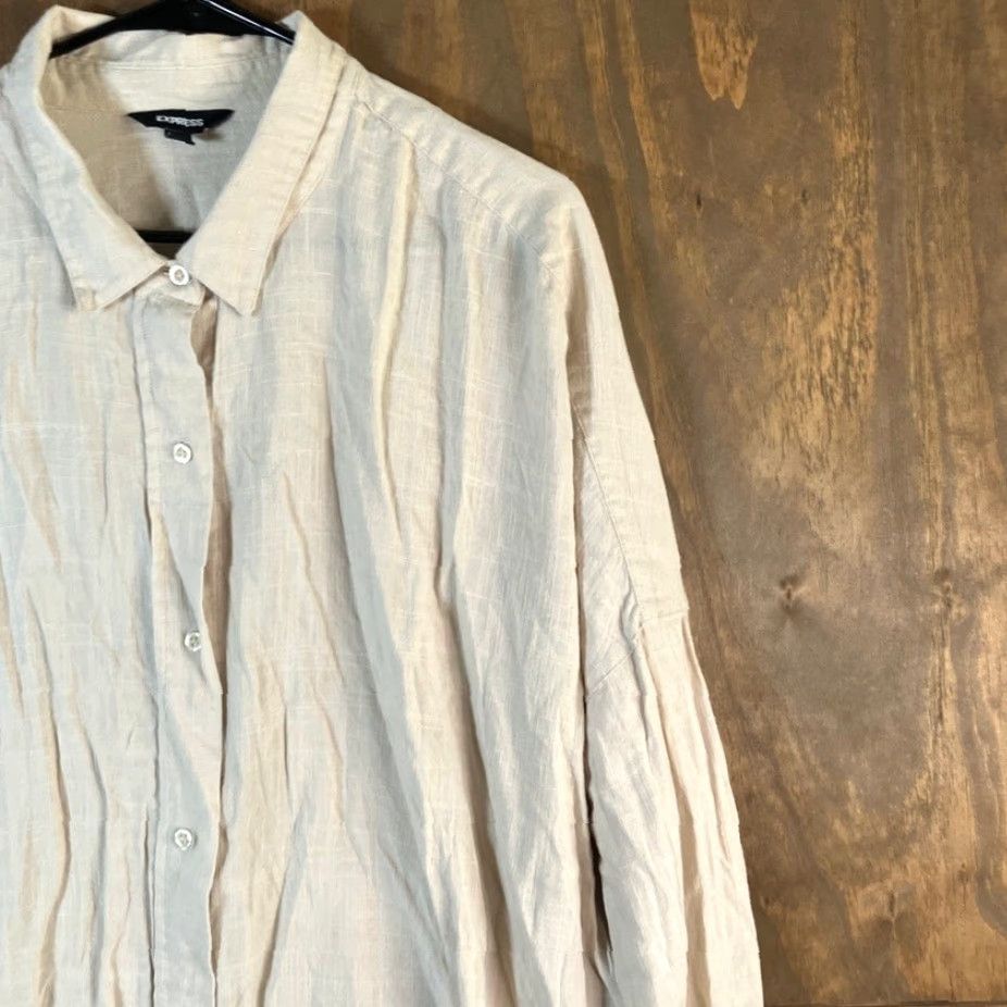 Express Express Womens Shirt Tan Collared Button Down Long Sleeve XL Size XL / US 12-14 / IT 48-50 - 5 Thumbnail